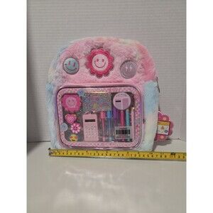 Danbar Global Cutie Girls Tie-Dye Faux Fur Backpack Small Pink/Blue Smiley